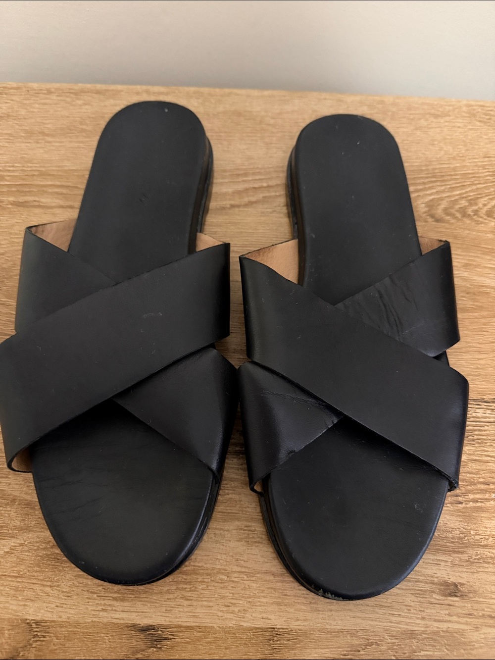 Madewell Black Crisscross Leather Slide Sandals - Women